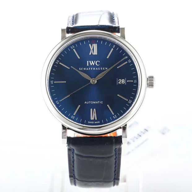 IWC Portofino 40mm Blue Dial Steel Case Black Crocodile Leather