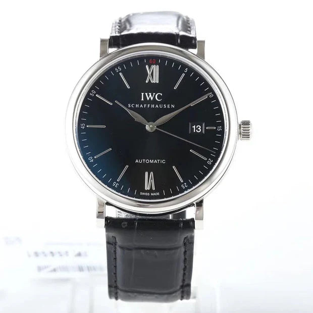 IWC Portofino 40mm Black Dial Steel Case Black Crocodile Leather Strap