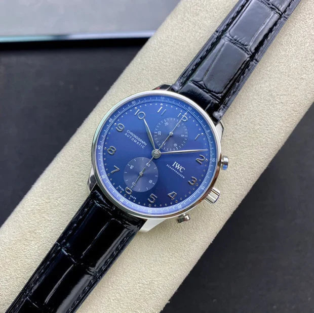 IWC Portuguese 40mm Blue Dial Steel Case Black Crocodile Leather