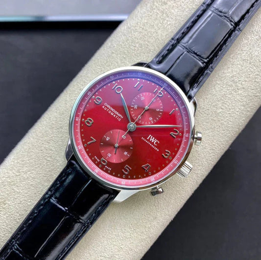 IWC Portuguese 40mm Red Dial Steel Case Black Crocodile Leather