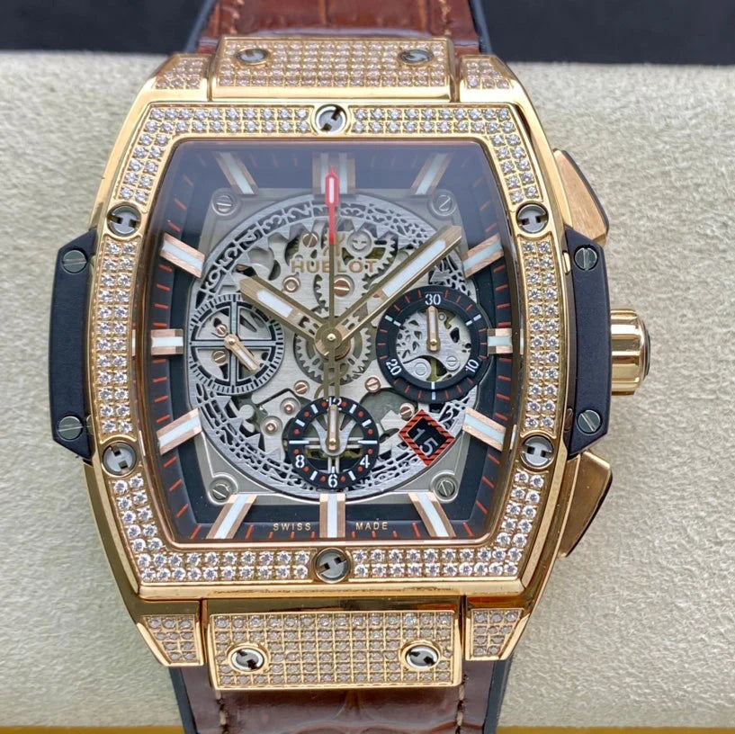 Hublot Spirit of Big Bang Diamond 42mm Watch Brown Leather Strap