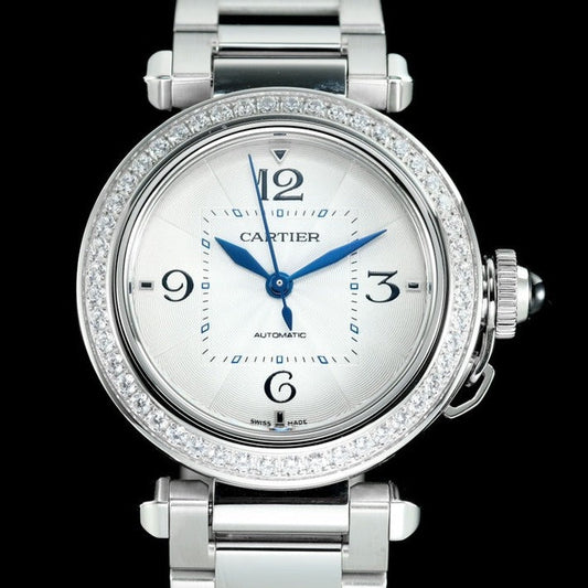 pasha 35mm automatic steel white dial diamond bezel