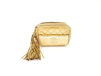 Chanel Quilted Gold CC Camera Tassel Shoulder Bag