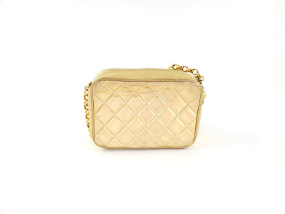 Chanel Quilted Gold CC Camera Tassel Shoulder Bag