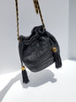 CHANEL 24k Gold Black Leather Quilted Bucket Bag