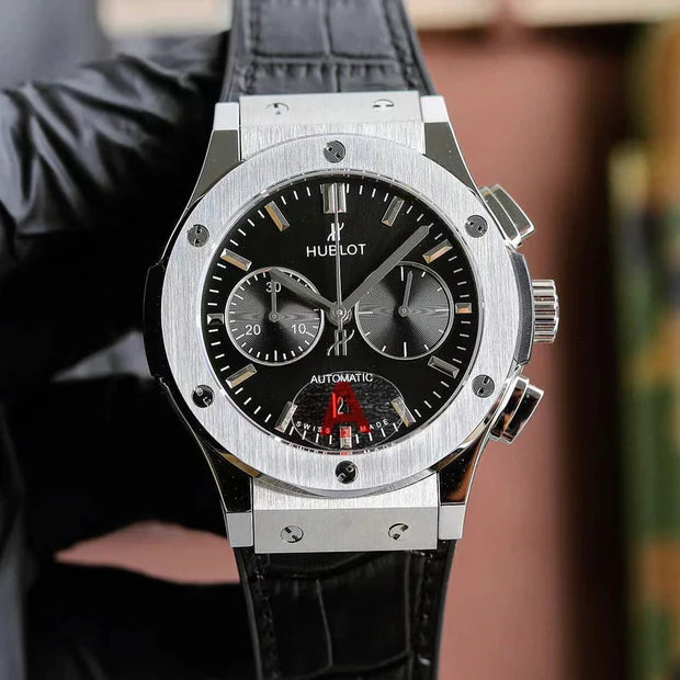 Hublot Classic Fusion Chronograph Titanium 45mm Watch With Black Leather Strap