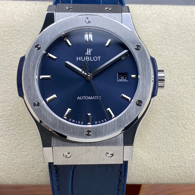 Hublot Classic Fusion 42mm Titanium Case Blue Dial Blue Leather Strap