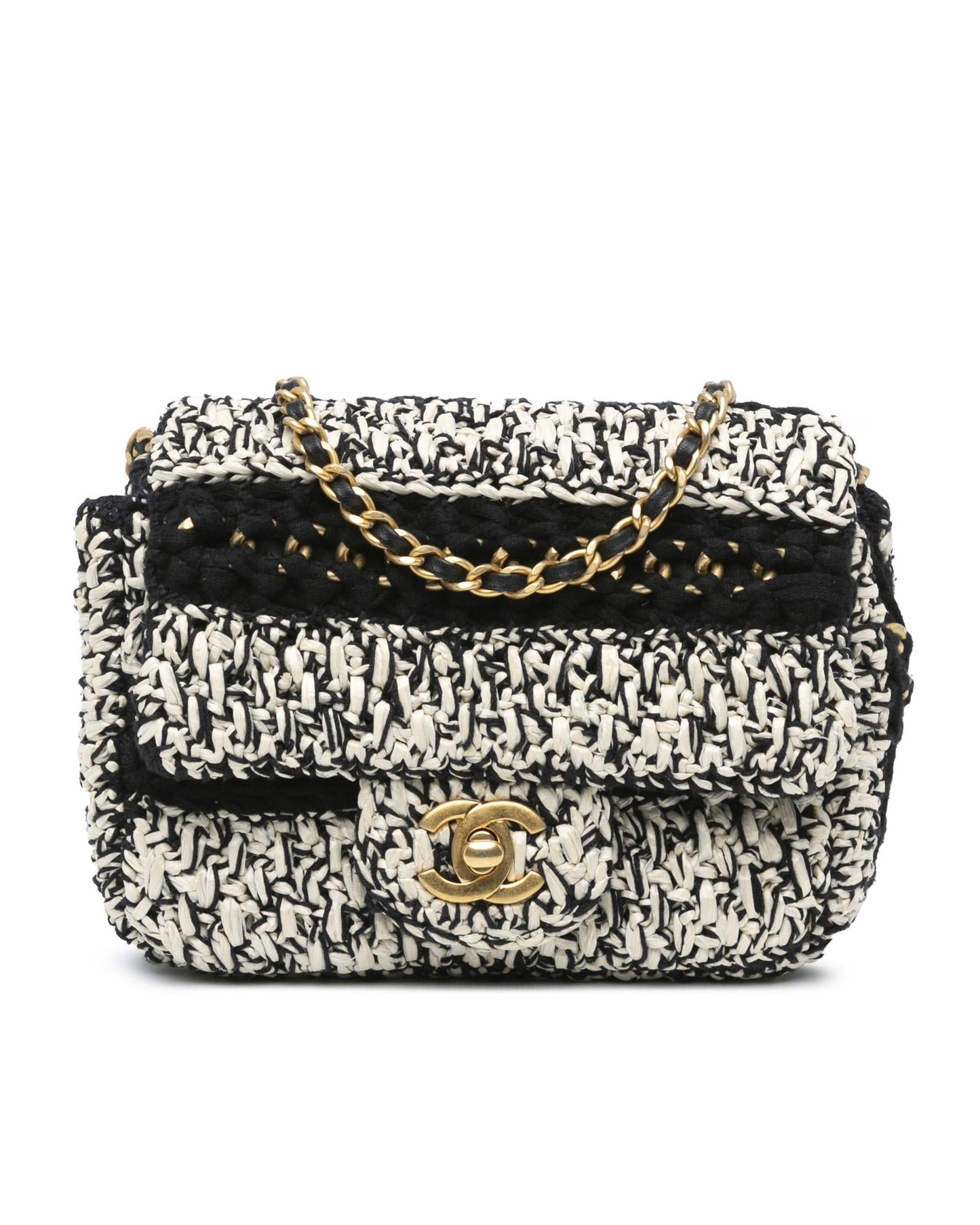 Raffia Braided Flap Crossbody Bag with Leather Woven Chain Strap