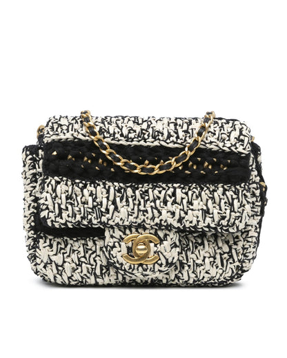 Raffia Braided Flap Crossbody Bag with Leather Woven Chain Strap