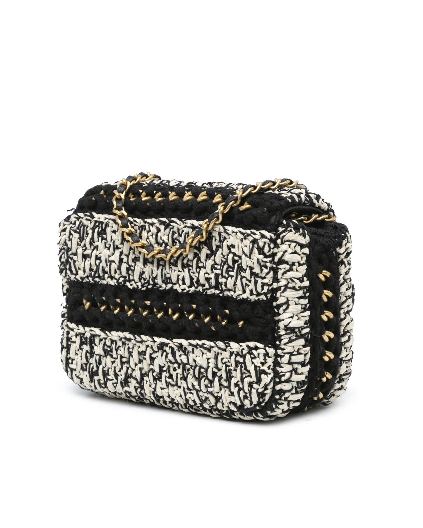 Raffia Braided Flap Crossbody Bag with Leather Woven Chain Strap