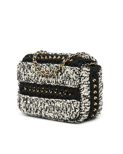 Raffia Braided Flap Crossbody Bag with Leather Woven Chain Strap