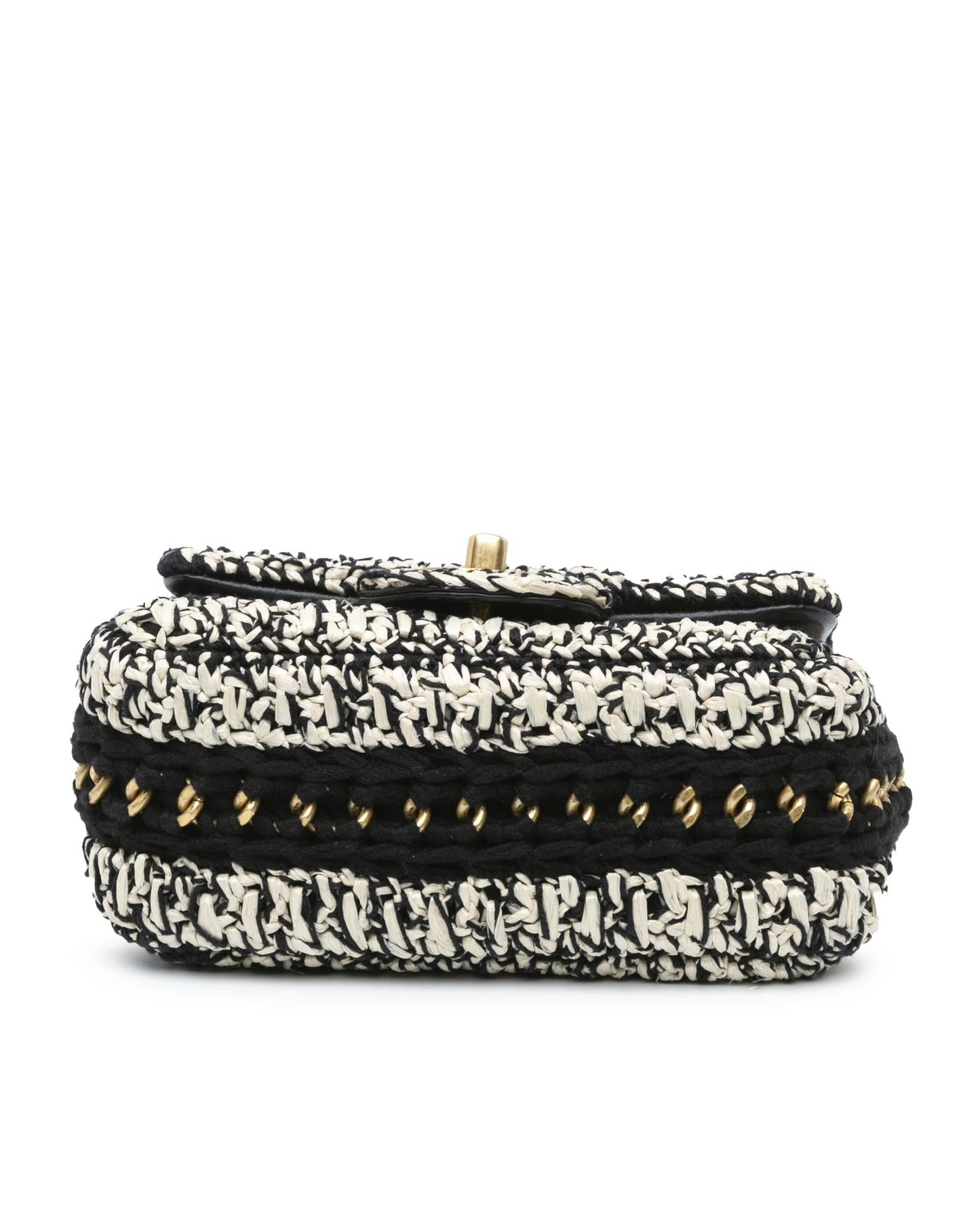 Raffia Braided Flap Crossbody Bag with Leather Woven Chain Strap
