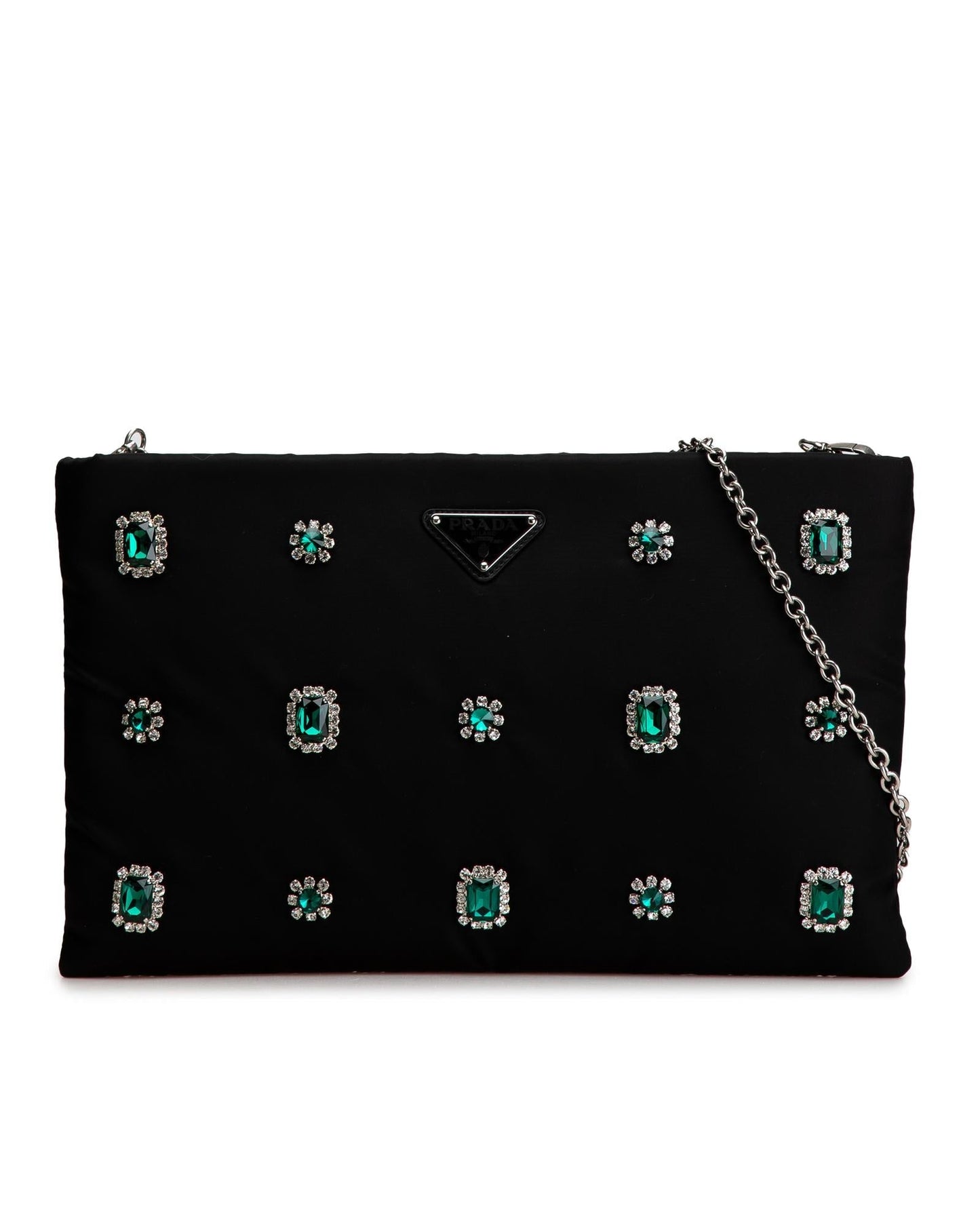 Crystal Embellished Nylon Chain Crossbody Bag