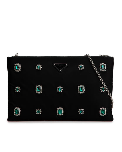 Crystal Embellished Nylon Chain Crossbody Bag