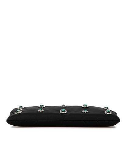 Crystal Embellished Nylon Chain Crossbody Bag