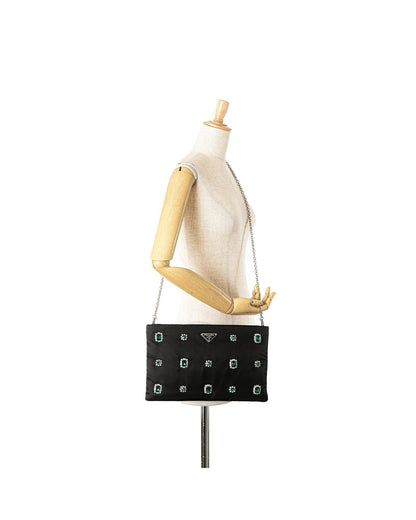 Crystal Embellished Nylon Chain Crossbody Bag
