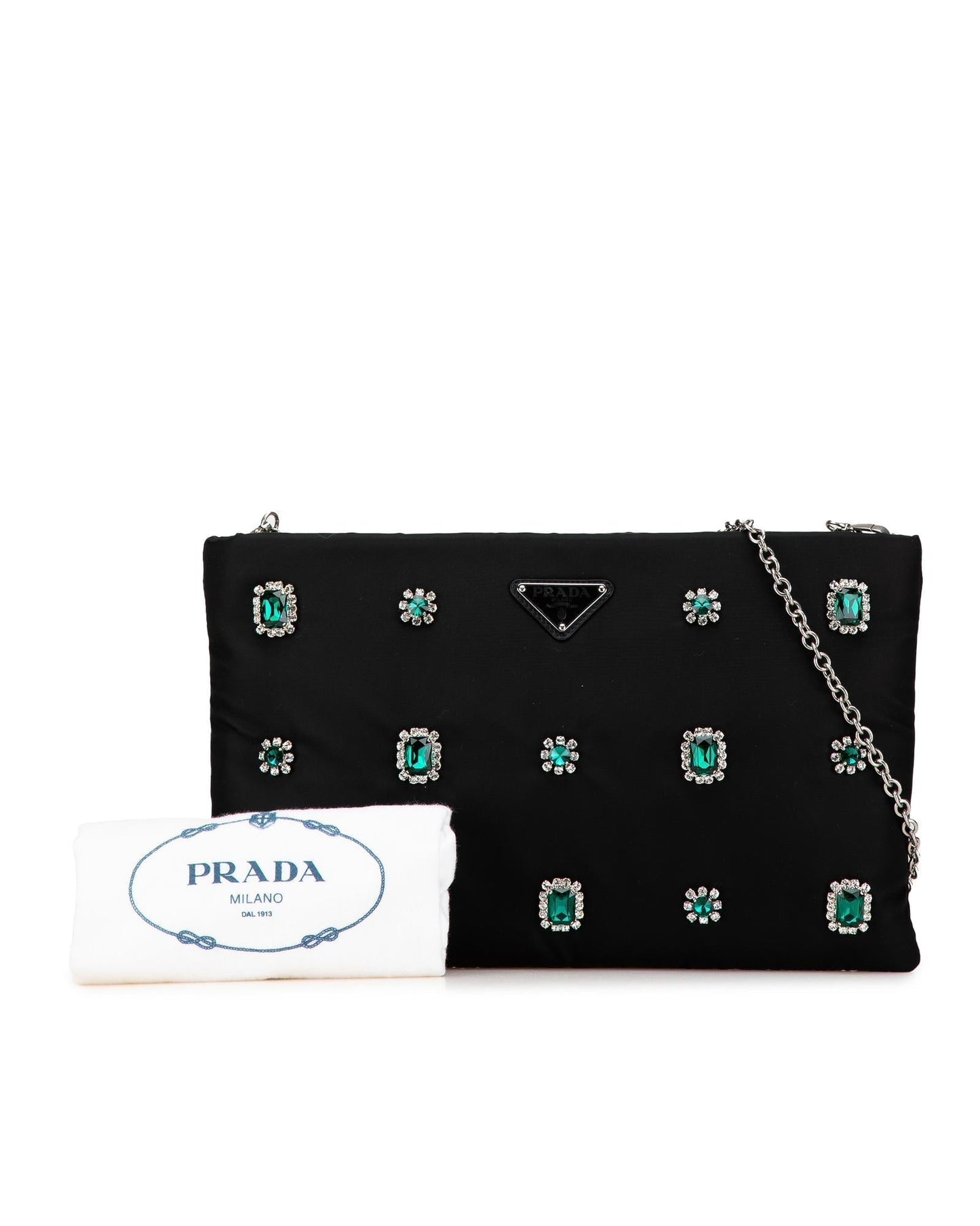 Crystal Embellished Nylon Chain Crossbody Bag
