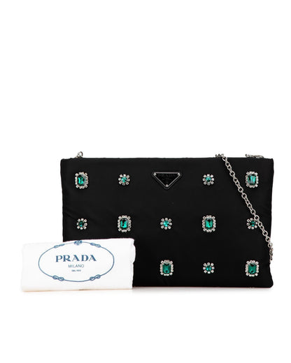 Crystal Embellished Nylon Chain Crossbody Bag