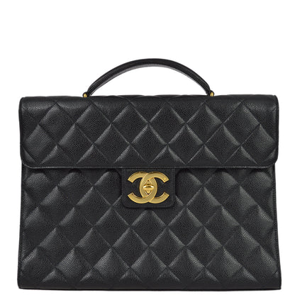 Chanel Black Caviar Skin Briefcase Business Handbag