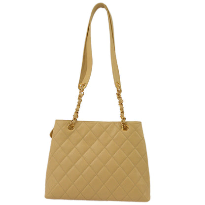 Chanel Beige Caviar Chain Shoulder Tote Bag