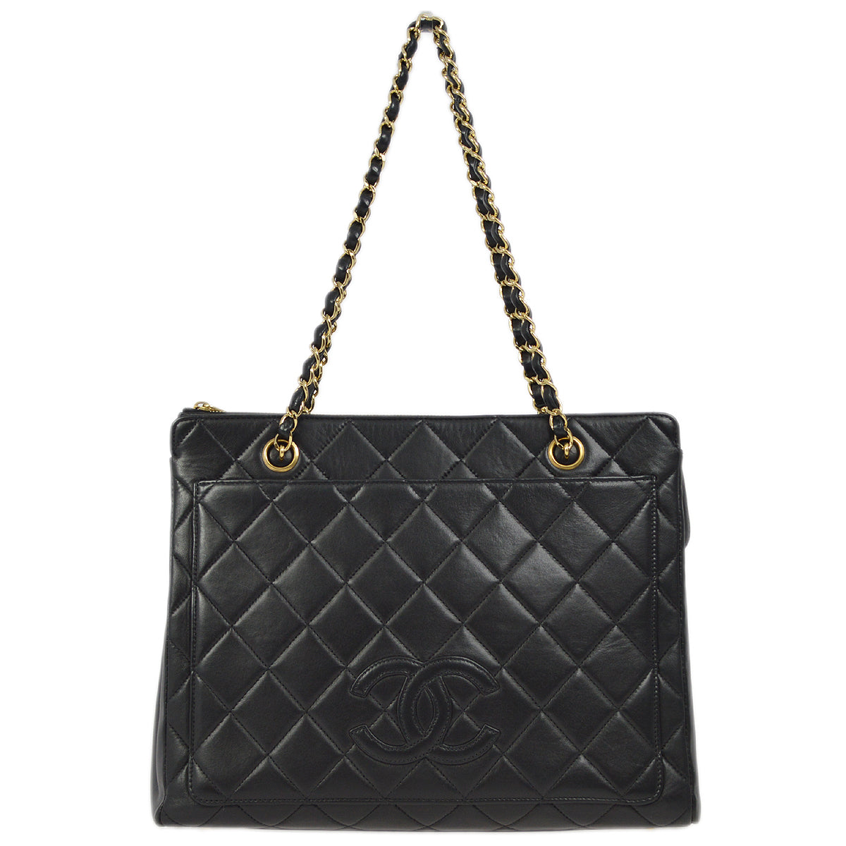 Chanel Black Lambskin Chain Shoulder Tote Bag
