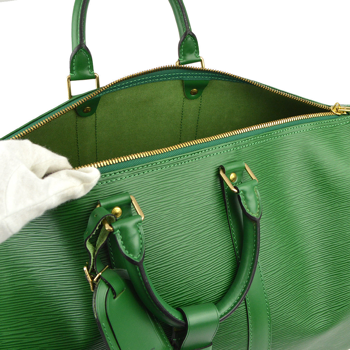 Louis Vuitton 1996 Green Epi Keepall 45 Travel Duffle Handbag M42974