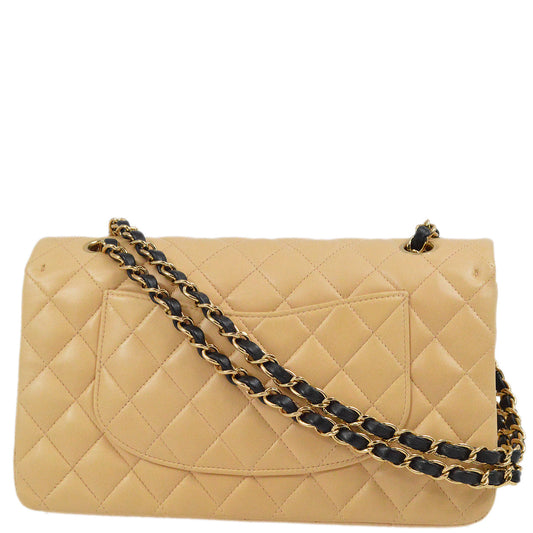 Chanel Beige Lambskin Medium Classic Double Flap Shoulder Bag