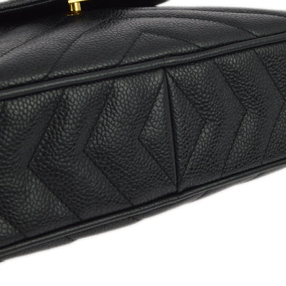 Chanel Black Caviar V Stitch Fringe Camera Bag Small