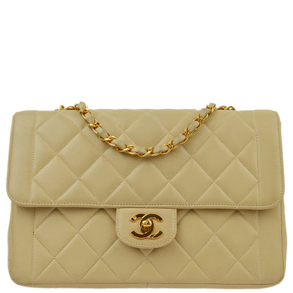 Chanel Beige Lambskin Single Flap Shoulder Bag