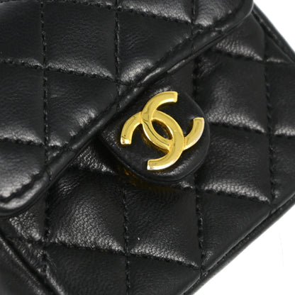 Chanel Black Lambskin Classic Flap Micro Chain Pochette Bag Pouch