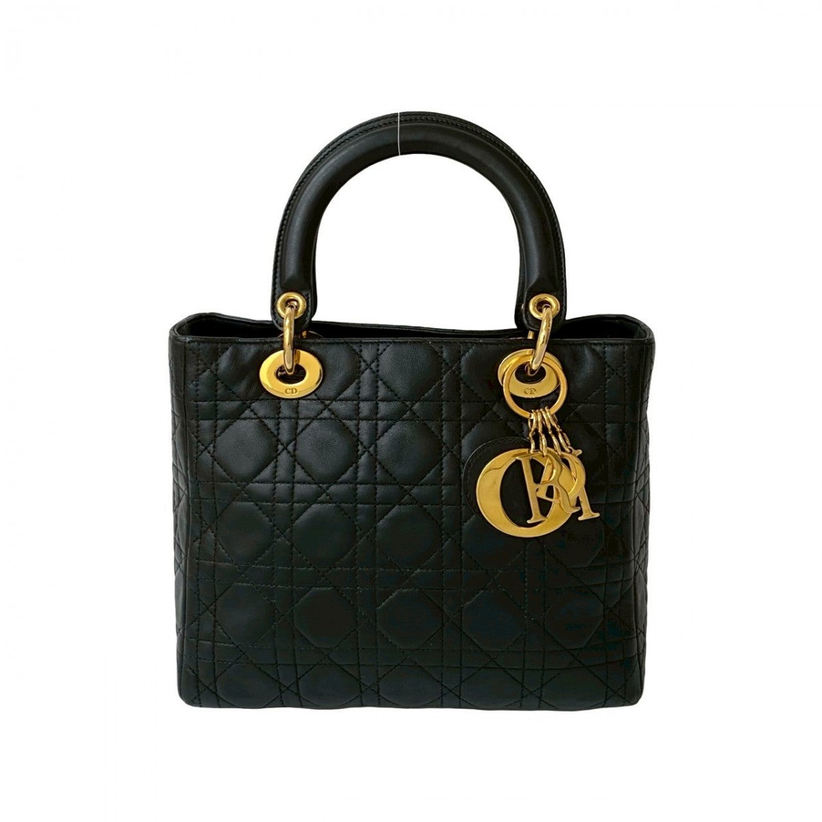 Dior Handbag leather black Cannage stitch Lady Dior Women