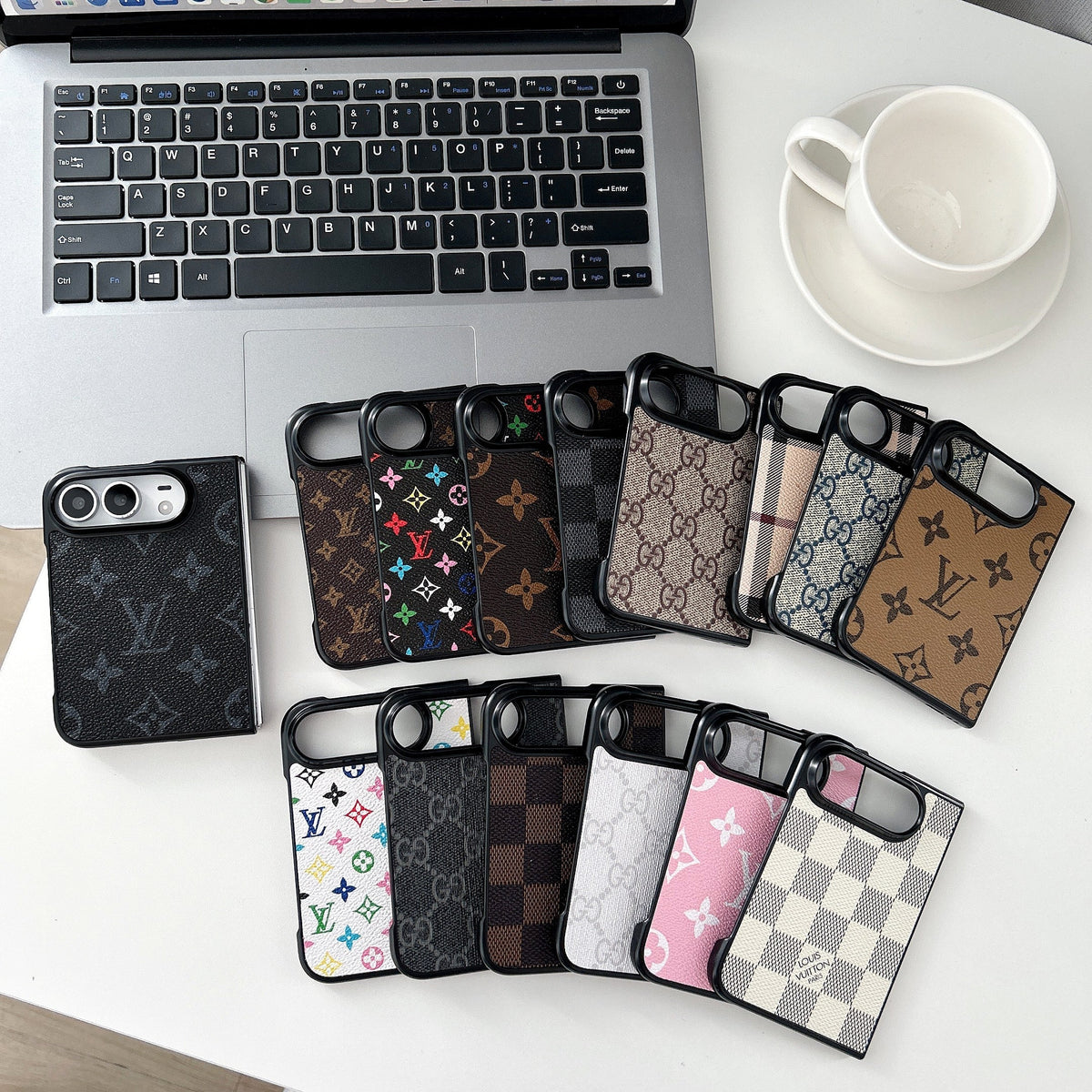 Luxury  Classic Leather Monogram Case for iPhone Duo