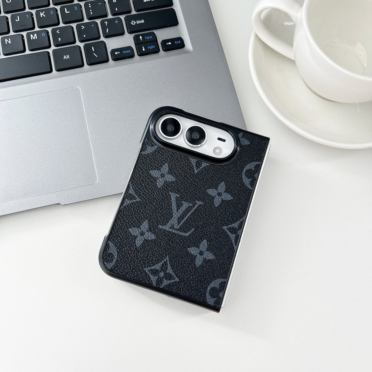 Luxury  Classic Leather Monogram Case for iPhone Duo