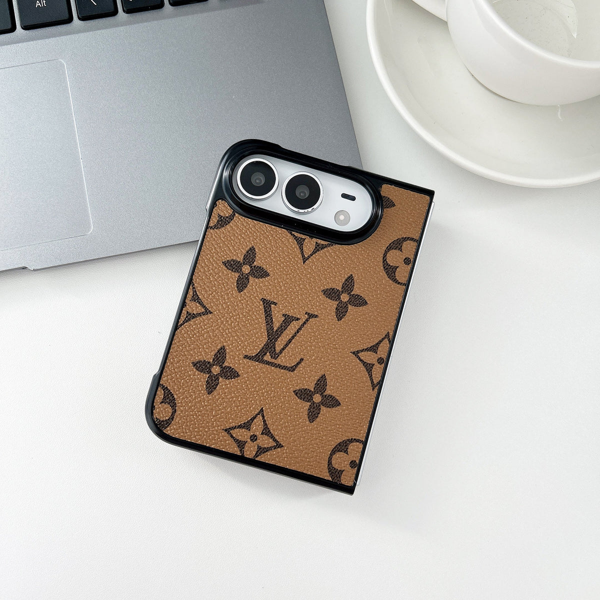 Luxury  Classic Leather Monogram Case for iPhone Duo
