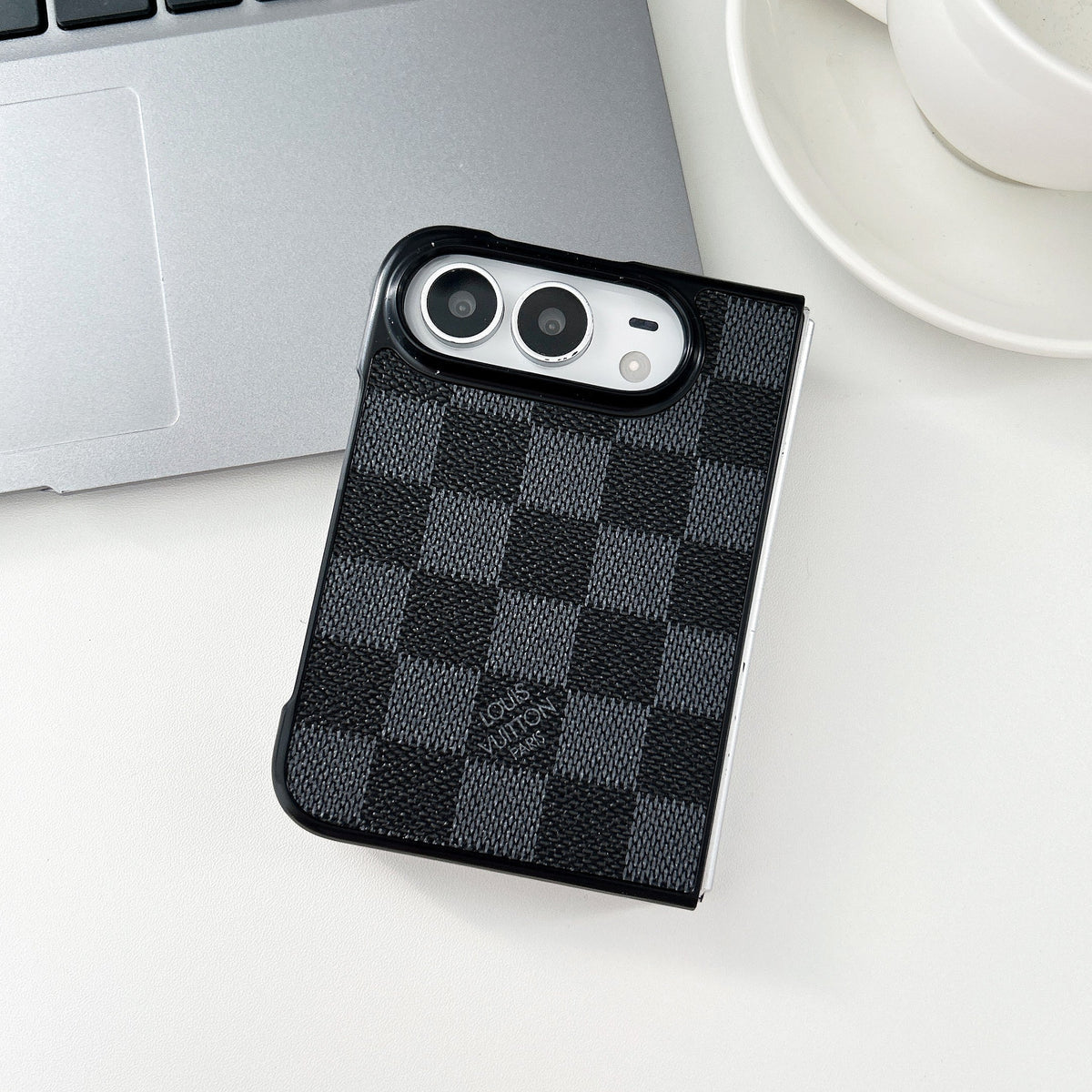 Luxury  Classic Leather Monogram Case for iPhone Duo