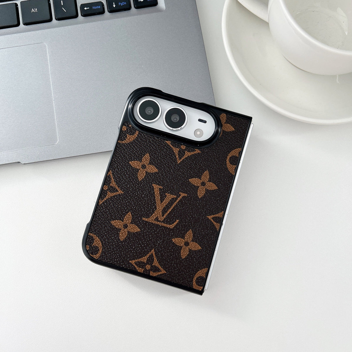 Luxury  Classic Leather Monogram Case for iPhone Duo