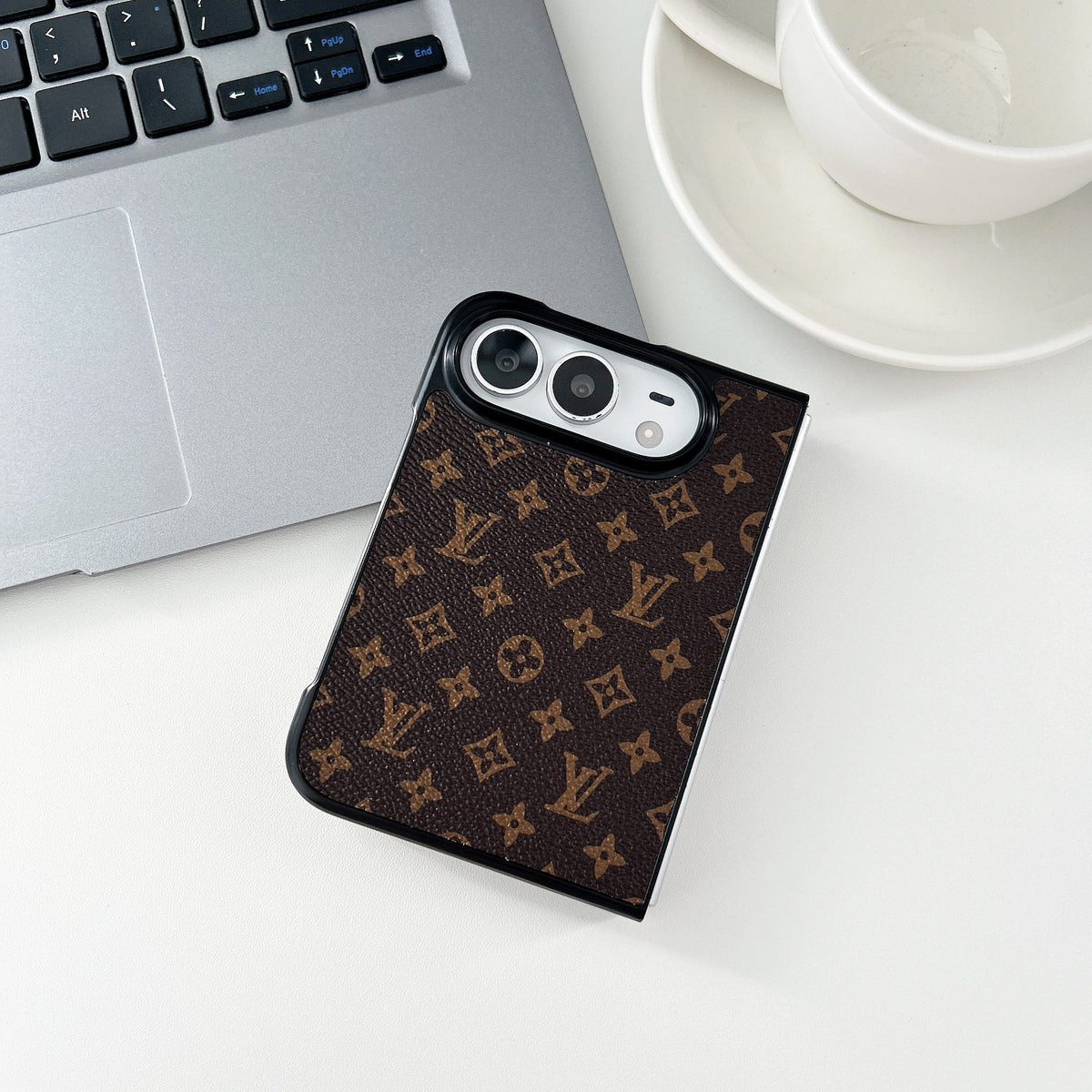 Luxury  Classic Leather Monogram Case for iPhone Duo