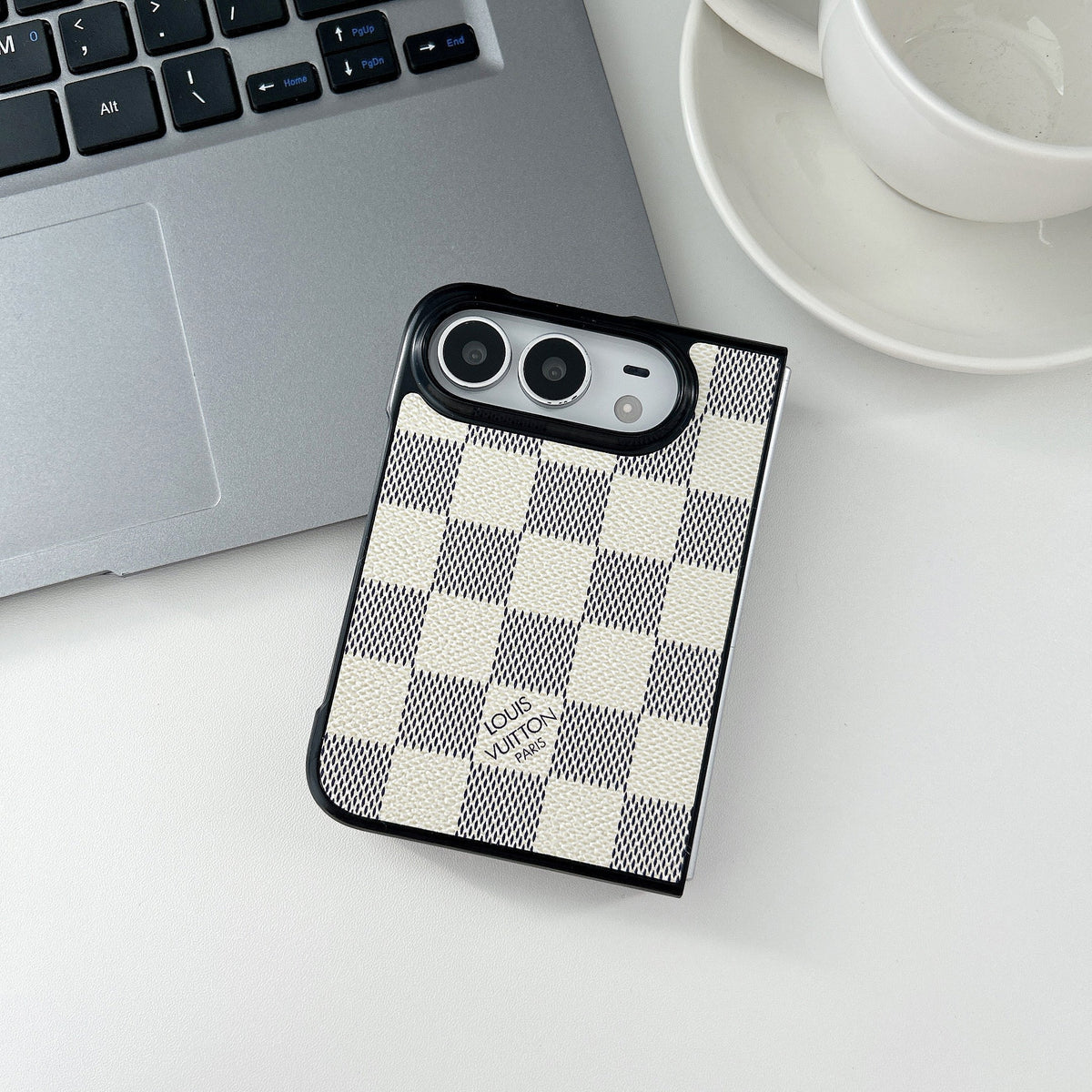 Luxury  Classic Leather Monogram Case for iPhone Duo