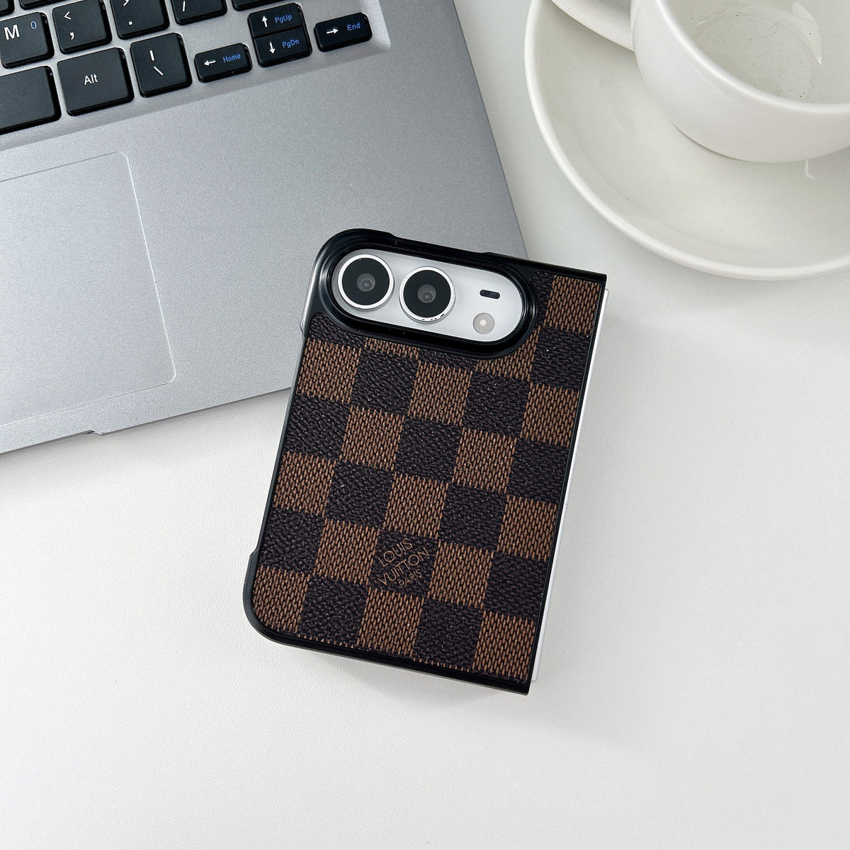 Luxury  Classic Leather Monogram Case for iPhone Duo