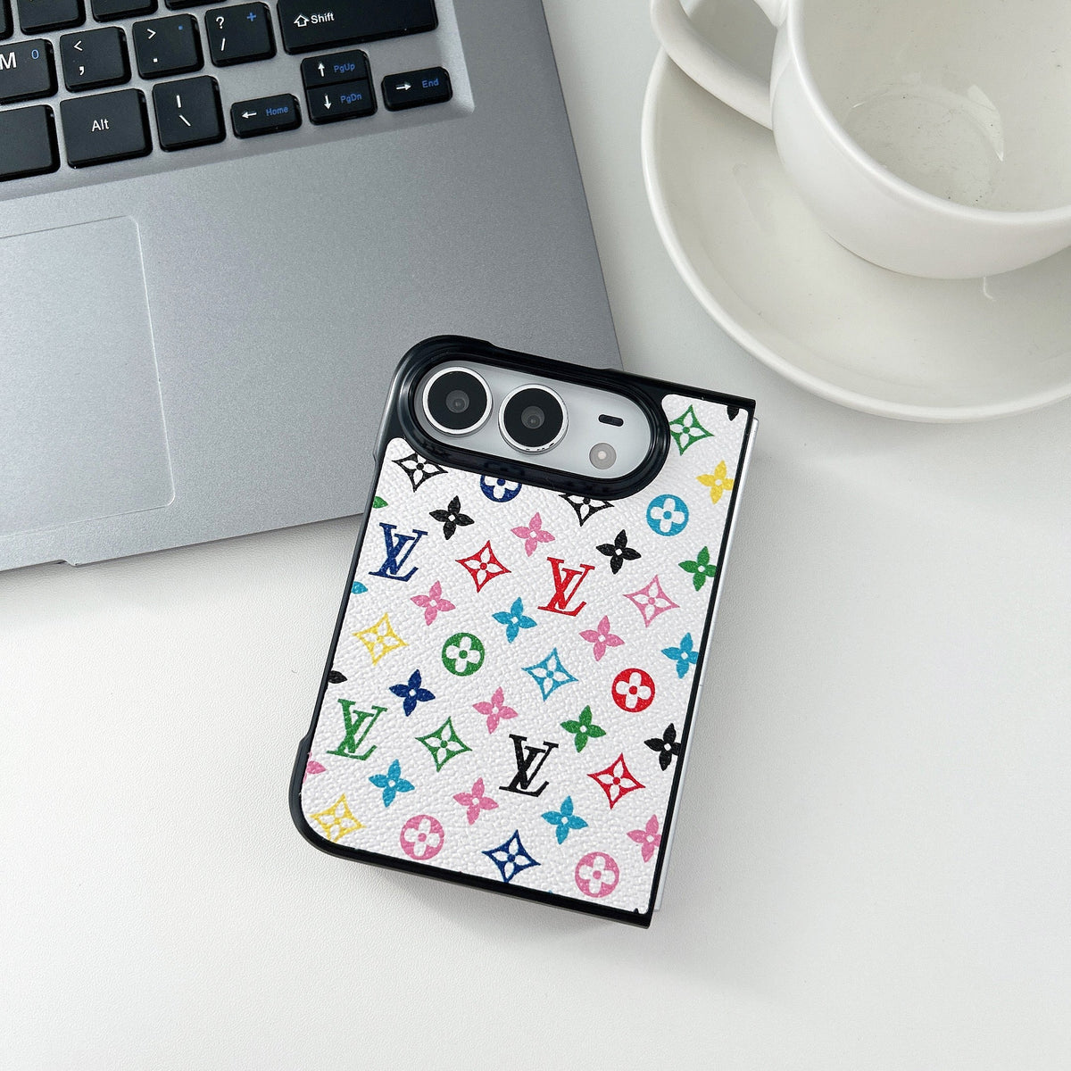 Luxury  Classic Leather Monogram Case for iPhone Duo
