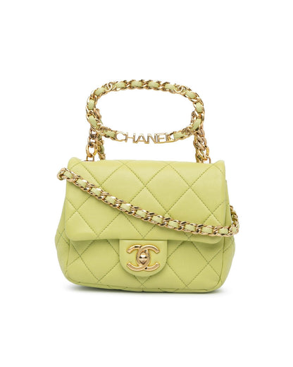 Mini Quilted Oval Logo Chain Top Handle Flap Crossbody Bag
