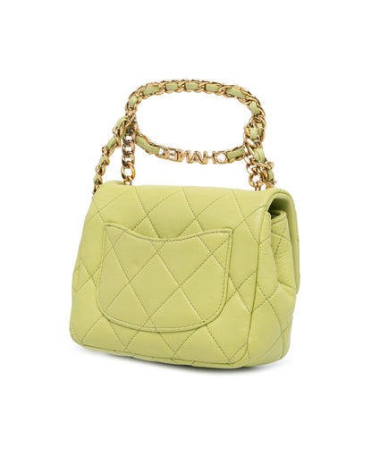 Mini Quilted Oval Logo Chain Top Handle Flap Crossbody Bag