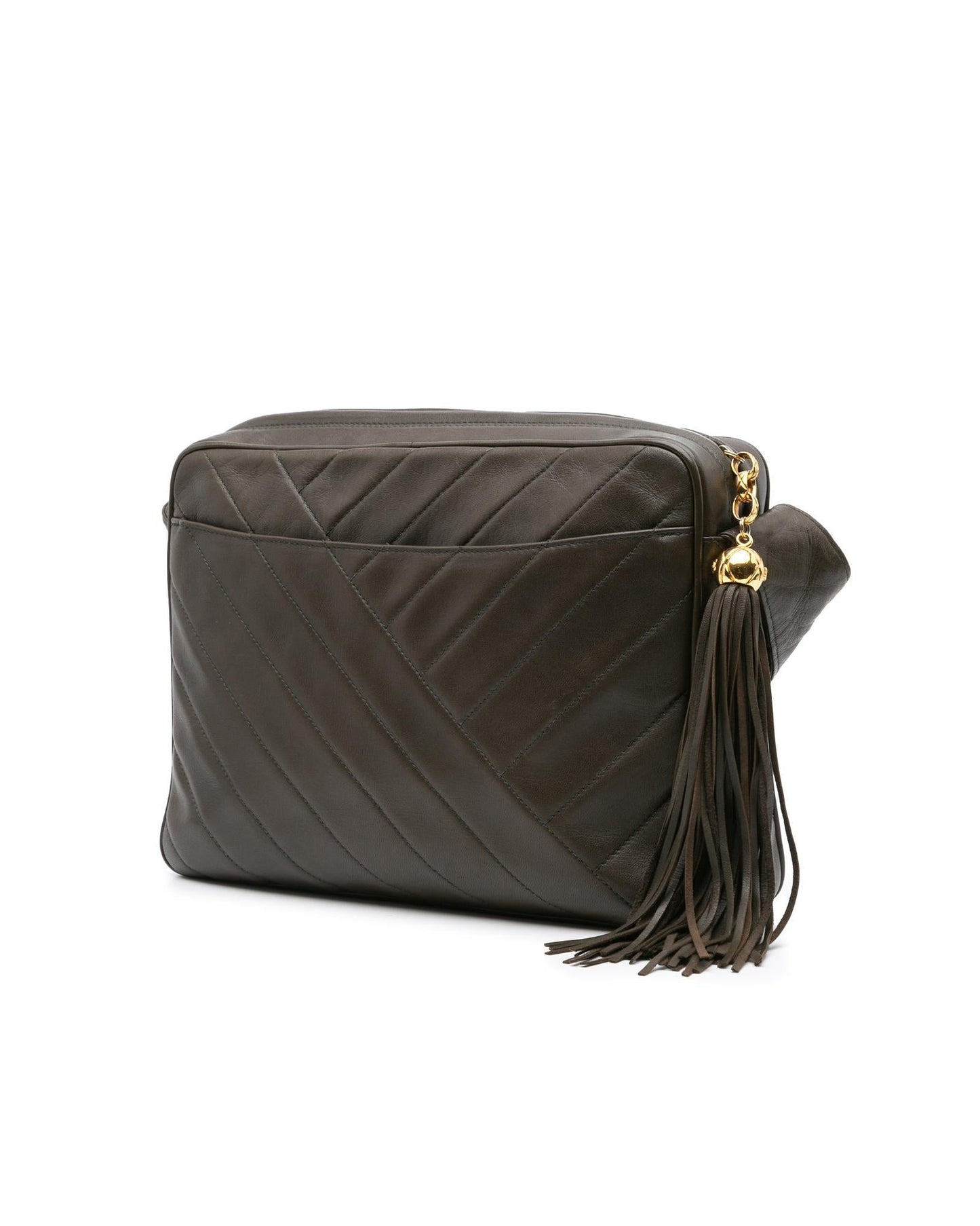 Chevron Lambskin Tassel Crossbody Bag with Quilted Leather and Zip Closure