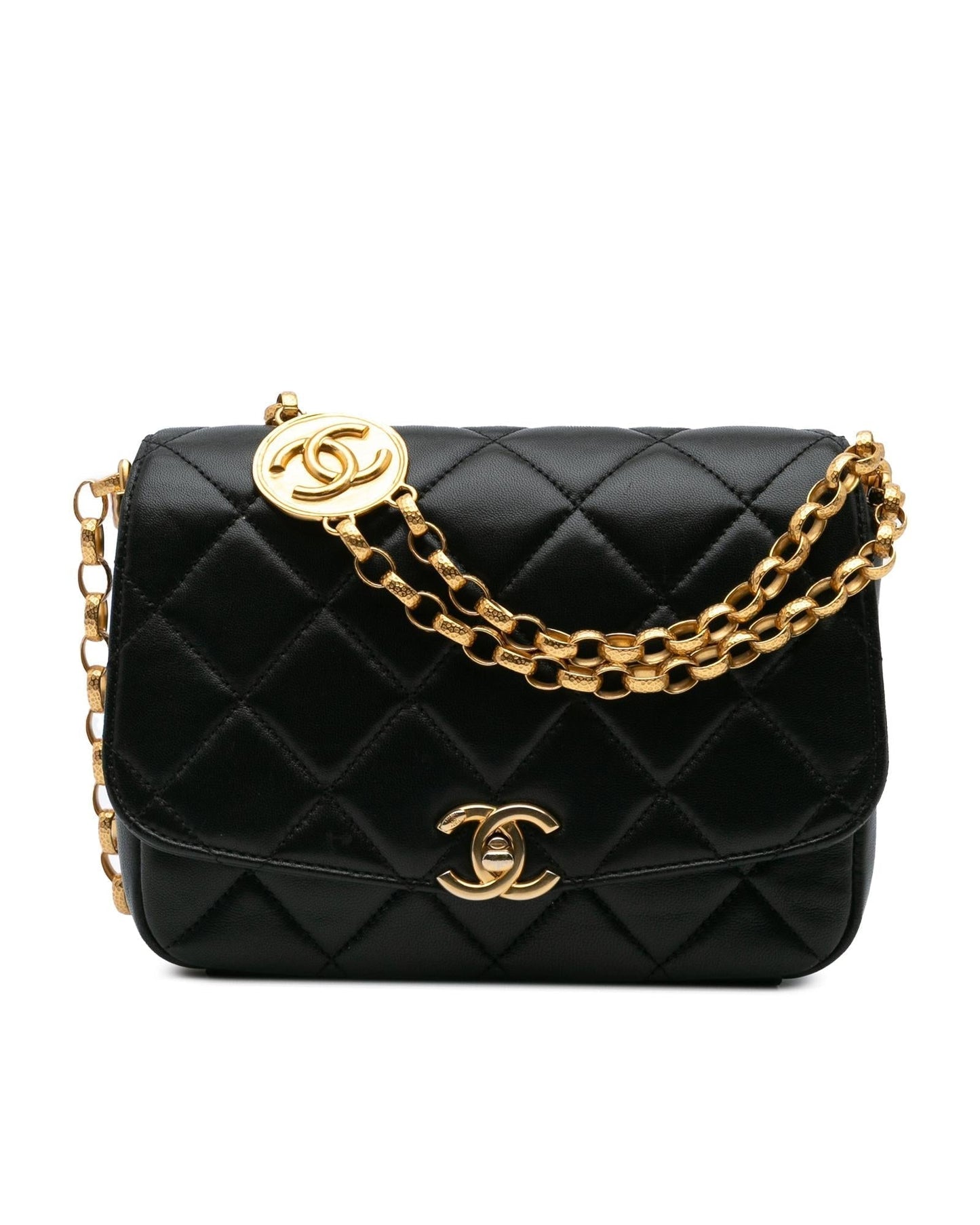 Quilted Lambskin Crossbody Bag with Gold-Tone Chain and CC Coin Detail