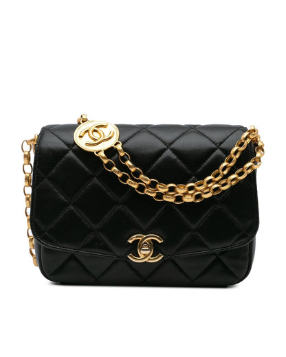 Quilted Lambskin Crossbody Bag with Gold-Tone Chain and CC Coin Detail