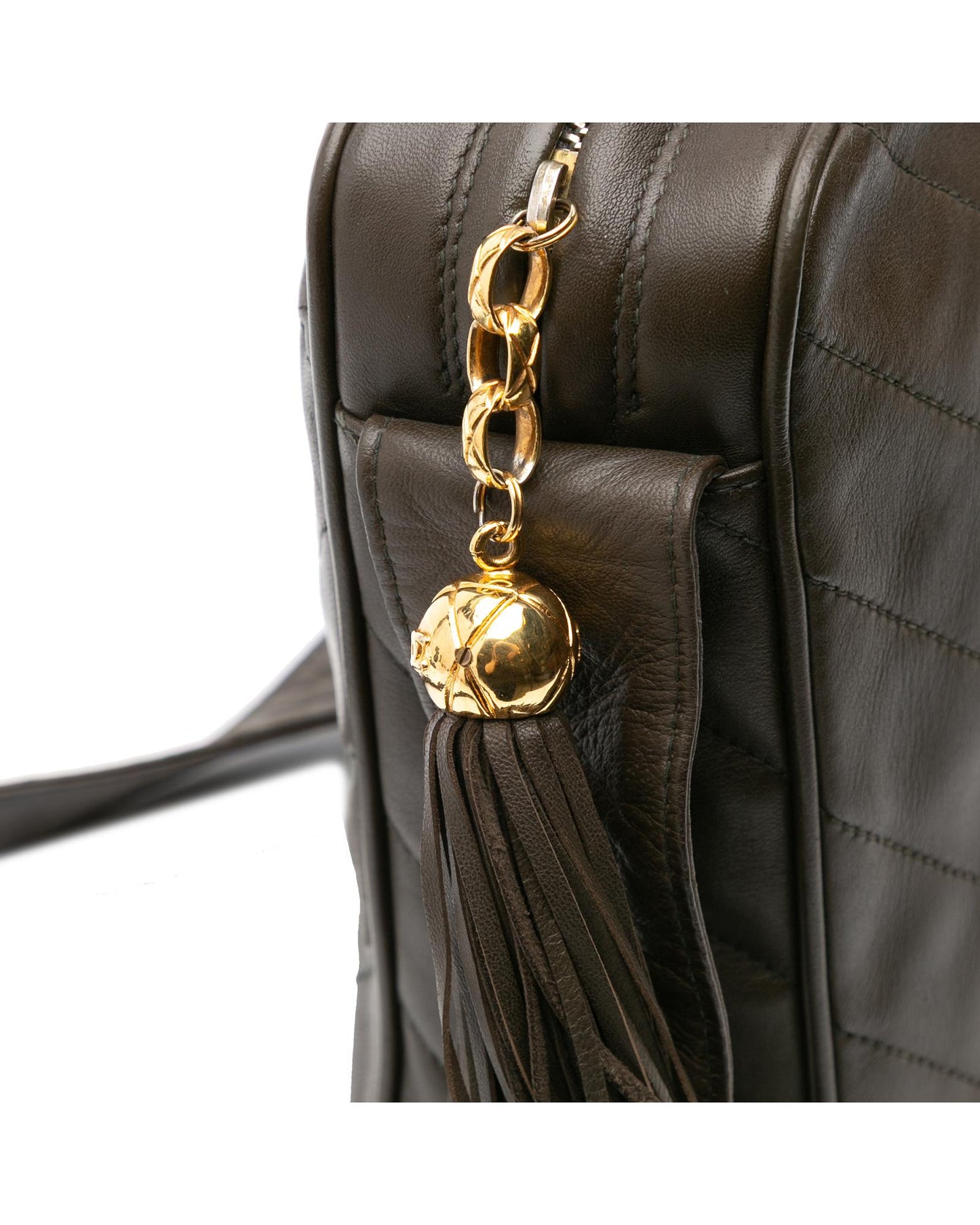 Chevron Lambskin Tassel Crossbody Bag with Quilted Leather and Zip Closure