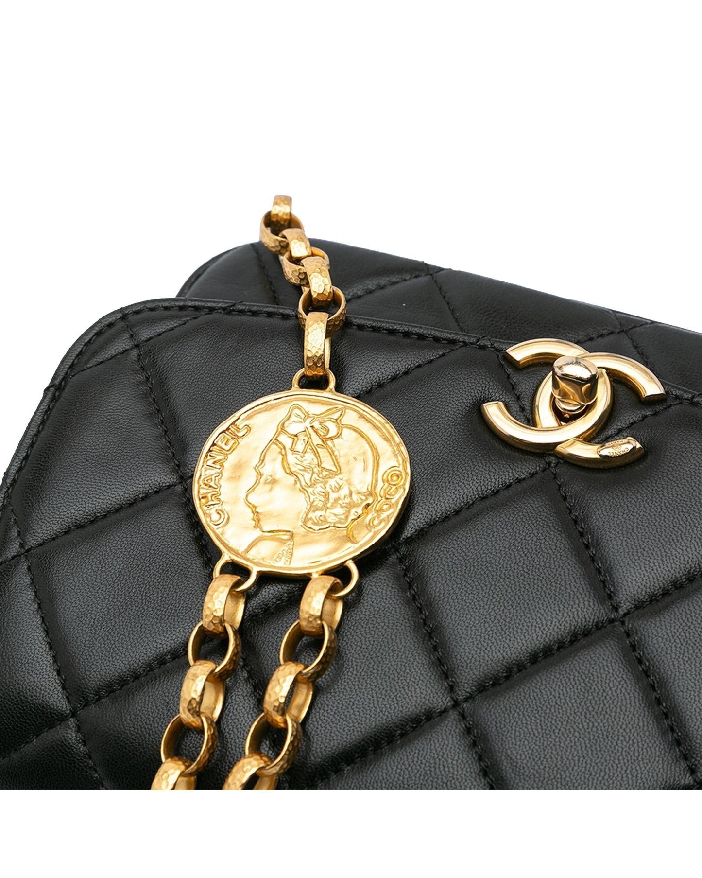 Quilted Lambskin Crossbody Bag with Gold-Tone Chain and CC Coin Detail