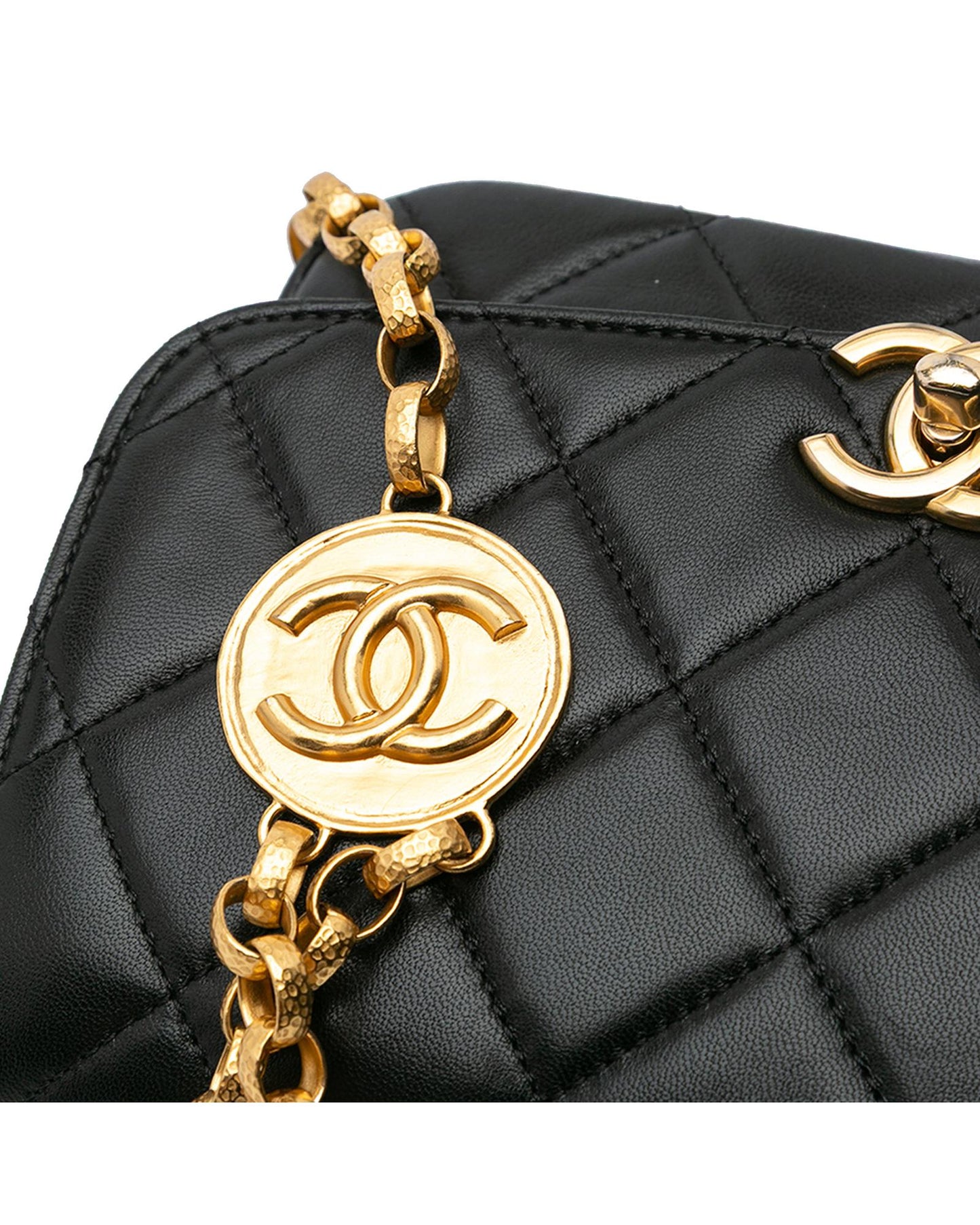 Quilted Lambskin Crossbody Bag with Gold-Tone Chain and CC Coin Detail