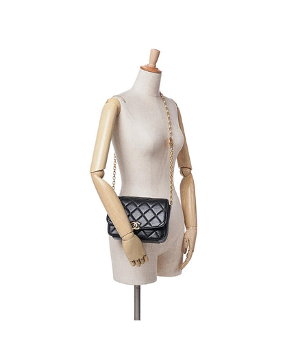 Quilted Lambskin Crossbody Bag with Gold-Tone Chain and CC Coin Detail
