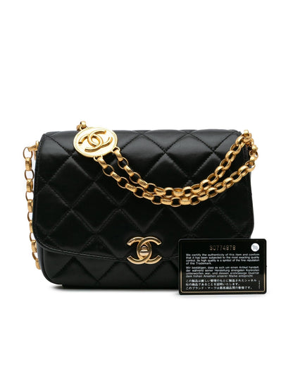 Quilted Lambskin Crossbody Bag with Gold-Tone Chain and CC Coin Detail